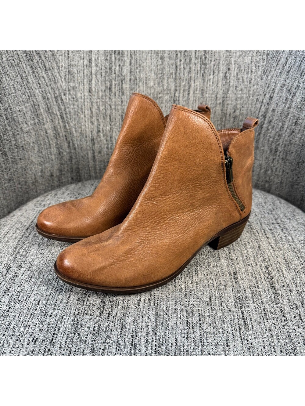 Lucky Brand Women's Tan Cognac Brown Leather Ankle Boots Side Zip Size 8M